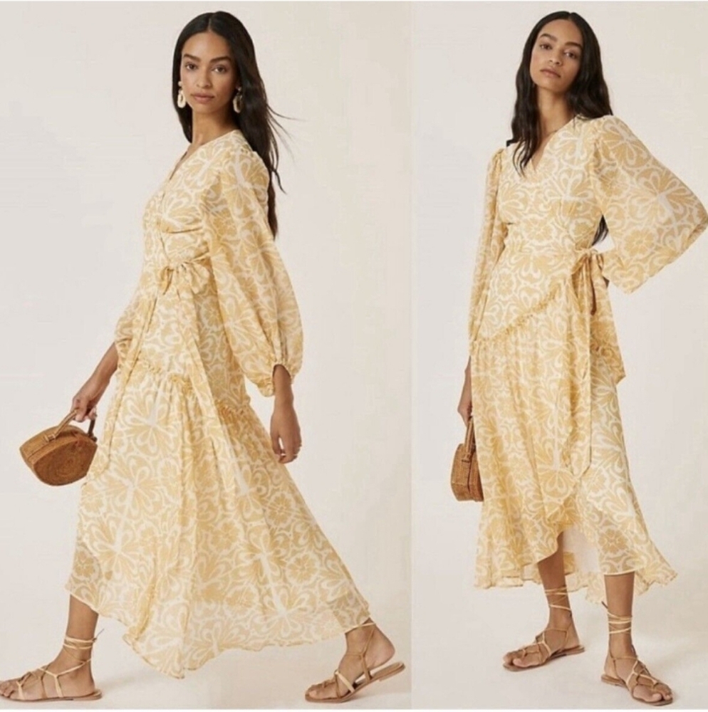 Anthropologie Hutch Geo Print Wrap Long Sleeve Maxi Dress